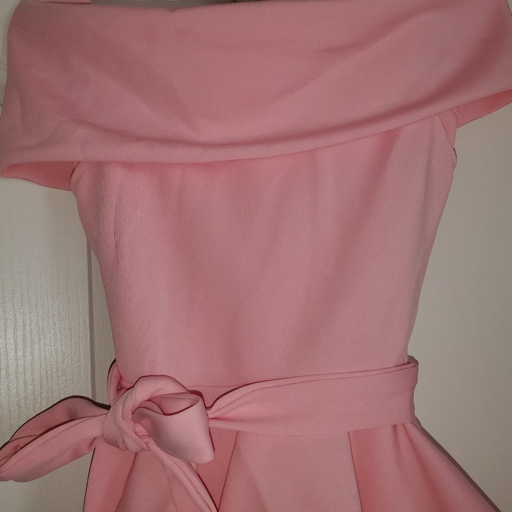 Elegant Off-Shoulder Pink Mini Dress with Waist Tie